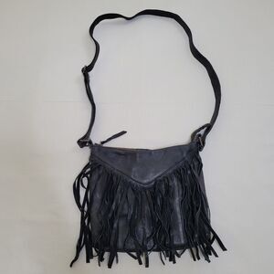 CUT N PASTE Los Angeles black leather fringe crossbody adjustable bag purse